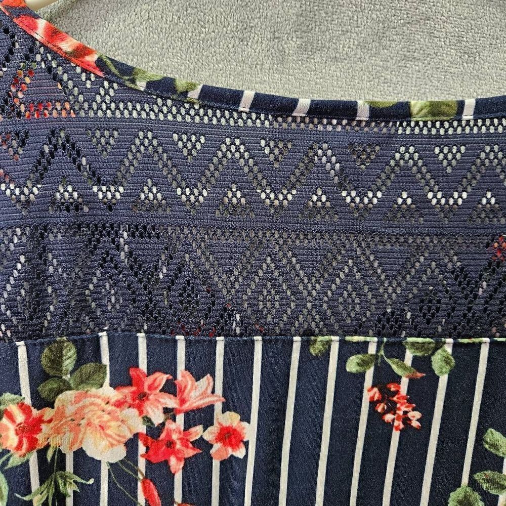 Bobbie Brooks Womens Dress Floral Striped Belt Knee Length Blue Size 1X - Picture 9 of 10